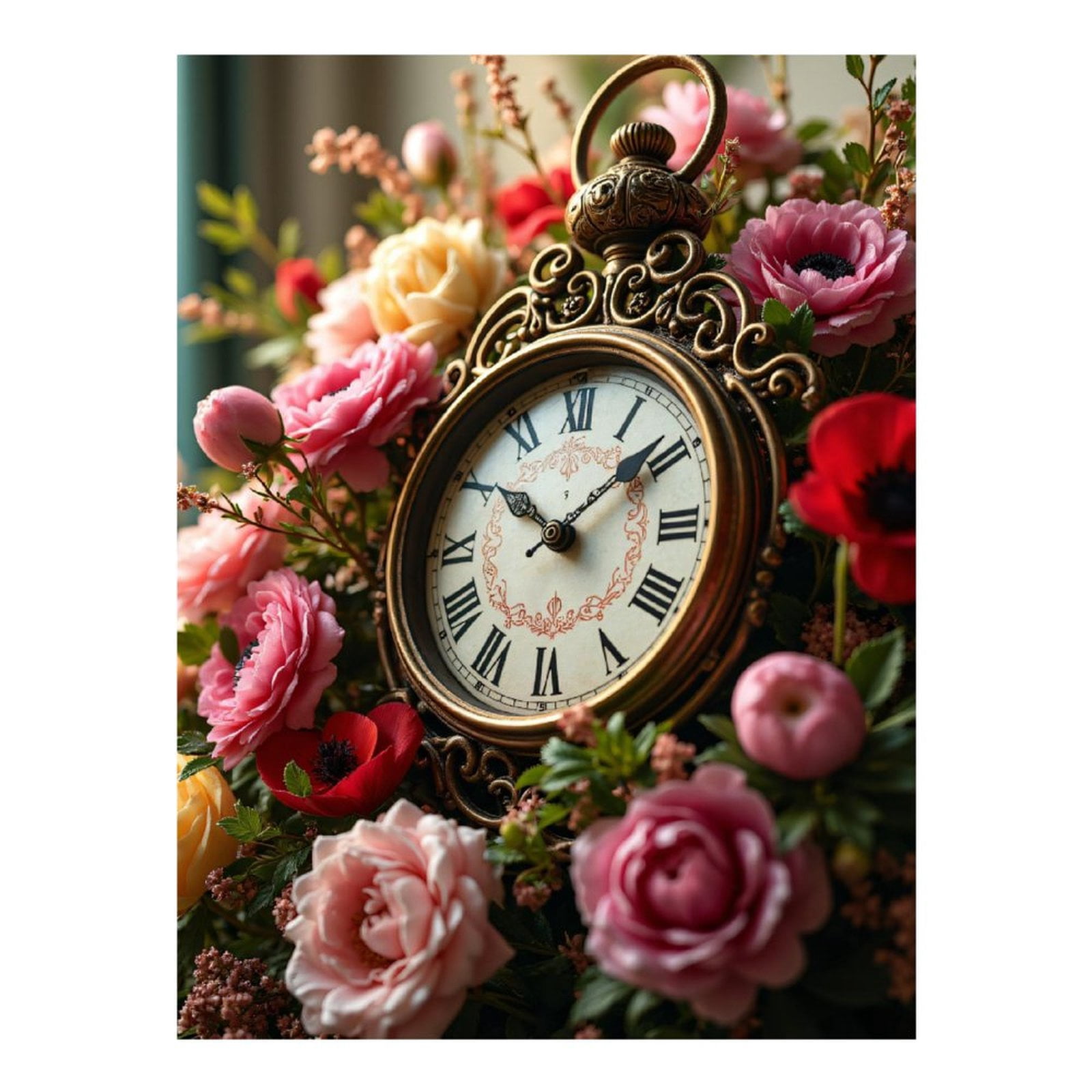 JXAVAXDE Diamond Painting Kit Vintage Clock With Flowers – 12x16 Inch Full Drill Canvas, Round Diamonds, Adult DIY Wall Art