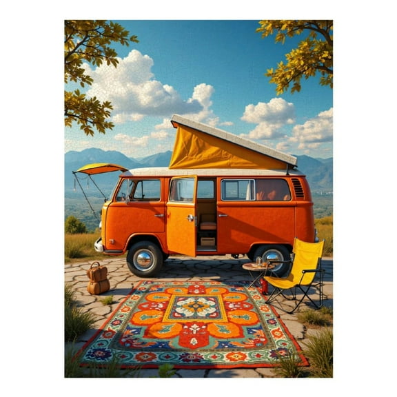Diamond Art Kit for Adults, Vintage Orange Camper Scenic View Diamond Painting for Adults Beginners, 5D DIY Diamond Art Painting Kits, Colorful Diamond Painting Craft for Home Decor 12x16