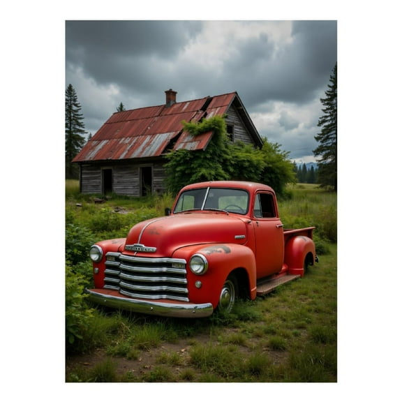 Diamond Art Kit for Adults, Vintage Red Truck Rustic Cabin Diamond Painting for Adults Beginners, DIY Diamond Art Painting Kits, 5D Diamond Painting Crafts for Home Decor 12x16 Frameless