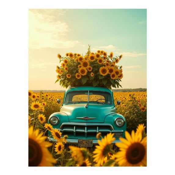 Diamond Art Kit for Adults, Vintage Truck Sunflowers Bloom Diamond Painting for Adults Beginners, DIY Diamond Art Painting Kits, 5D Diamond Painting Crafts for Home Decor 12x16 Frameless