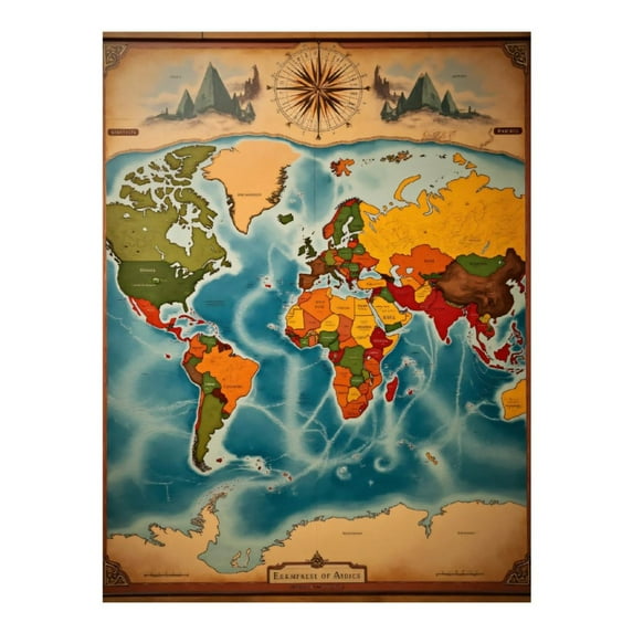 Diamond Art Kit for Adults, Vintage World Map Compass Oceans Diamond Painting for Adults Beginners, 5D DIY Diamond Art Painting Kits, Colorful Diamond Painting Craft for Home Decor 12x16