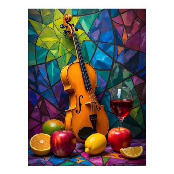Diamond Art Kit for Adults, Violin Stained Glass Fruit Wine Diamond Painting for Adults Beginners, 5D DIY Diamond Art Painting Kits, Colorful Diamond Painting Craft for Home Decor 12x16