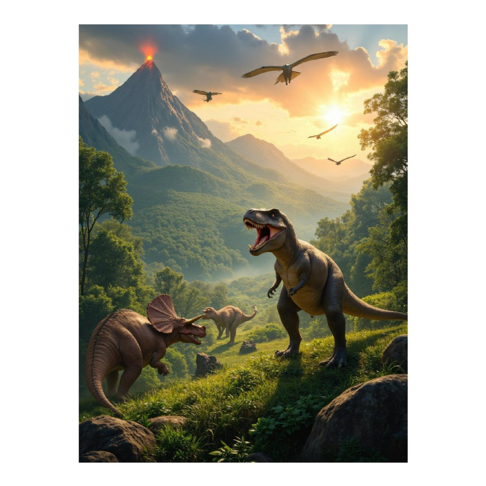 Diamond Art Kit for Adults, Volcanic Dinosaurs Landscape Diamond Painting for Adults Beginners, DIY Diamond Art Painting Kits, 5D Diamond Painting Crafts for Home Decor 12x16 Frameless