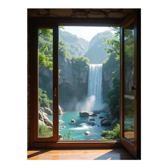 Diamond Art Kit for Adults, Waterfall View Through Window Diamond Painting for Adults Beginners, 5D DIY Diamond Art Painting Kits, Colorful Diamond Painting Craft for Home Decor 12x16