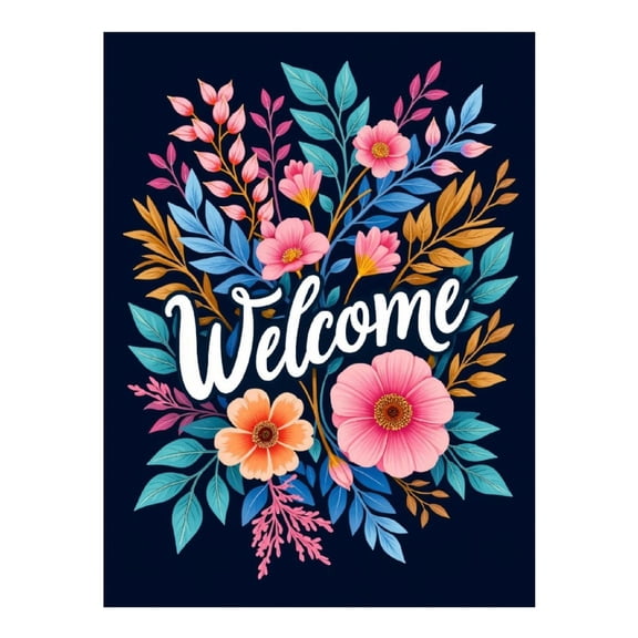 Diamond Art Kit for Adults, Welcome Floral Design Illustration Diamond Painting for Adults Beginners, 5D DIY Diamond Art Painting Kits, Colorful Diamond Painting Craft for Home Decor 12x16