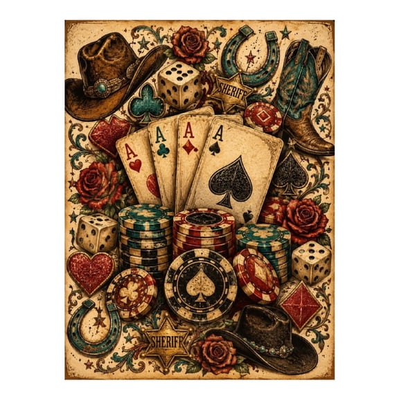 Diamond Art Kit for Adults, Western Card Chips Diamond Painting for Adults Beginners, 5D DIY Diamond Art Painting Kits, Colorful Diamond Painting Craft for Home Decor 12x16