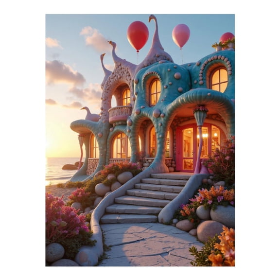 Diamond Art Kit for Adults, Whimsical Seaside Fantasy Cottage Diamond Painting for Adults Beginners, DIY Diamond Art Painting Kits, 5D Diamond Painting Crafts for Home Decor 12x16 Frameless