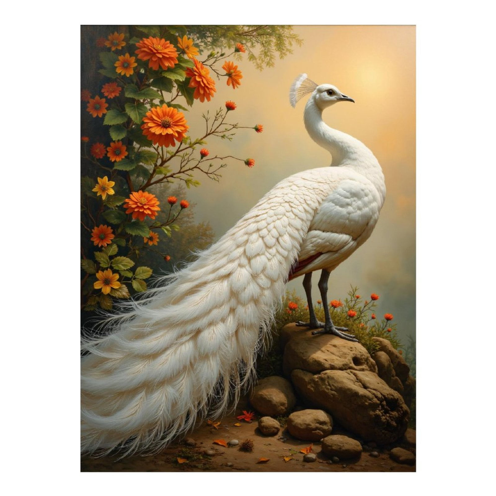 Diamond Art Kit for Adults, White Bird Flowers Rocks Scenery Diamond Painting for Adults Beginners, 5D DIY Diamond Art Painting Kits, Colorful Diamond Painting Craft for Home Decor 12x16