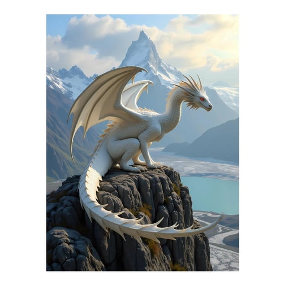 Diamond Art Kit for Adults, White Dragon Mountain Majesty Diamond Painting for Adults Beginners, DIY Diamond Art Painting Kits, 5D Diamond Painting Crafts for Home Decor 12x16 Frameless