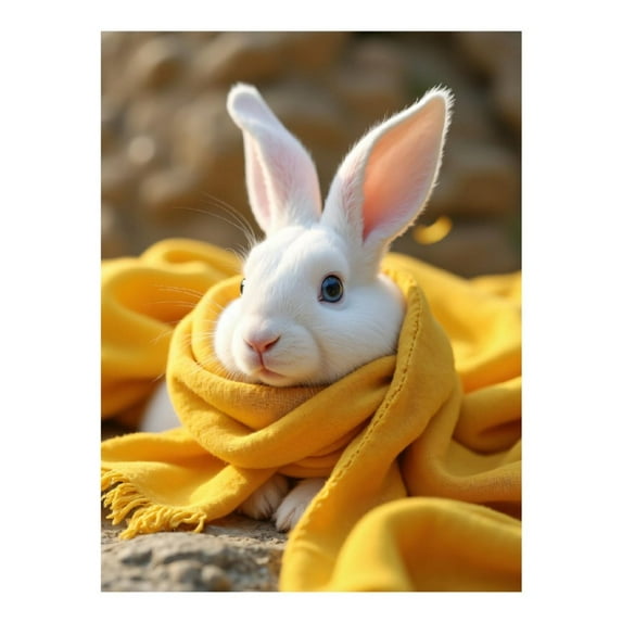 Diamond Art Kit for Adults, White Rabbit Cozy Yellow Scarf Diamond Painting for Adults Beginners, DIY Diamond Art Painting Kits, 5D Diamond Painting Crafts for Home Decor 12x16 Frameless