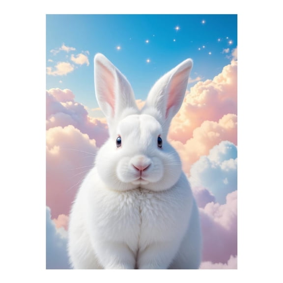 Diamond Art Kit for Adults, White Rabbit Dreamy Sky Clouds Diamond Painting for Adults Beginners, 5D DIY Diamond Art Painting Kits, Colorful Diamond Painting Craft for Home Decor 12x16