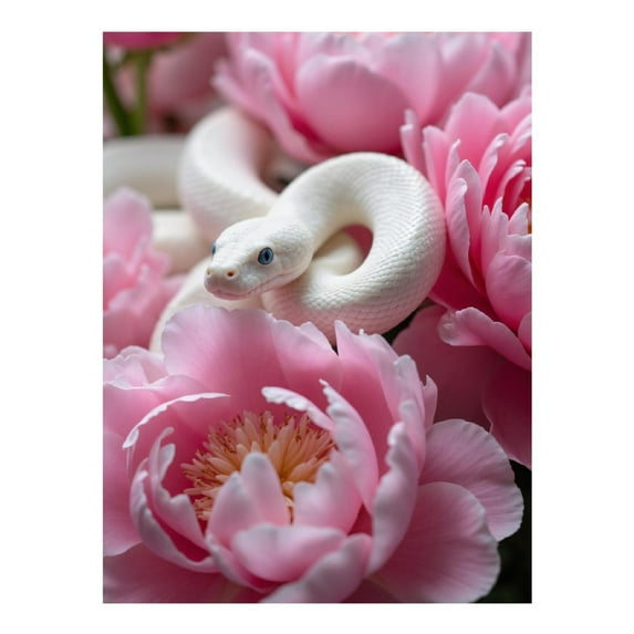 Diamond Art Kit for Adults, White Snake Pink Flowers Diamond Painting for Adults Beginners, DIY Diamond Art Painting Kits, 5D Diamond Painting Crafts for Home Decor 12x16 Frameless