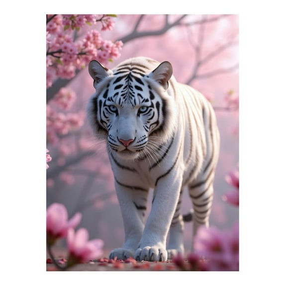 Diamond Art Kit for Adults, White Tiger Cherry Blossoms Serenity Diamond Painting for Adults Beginners, DIY Diamond Art Painting Kits, 5D Diamond Painting Crafts for Home Decor 12x16 Frameless