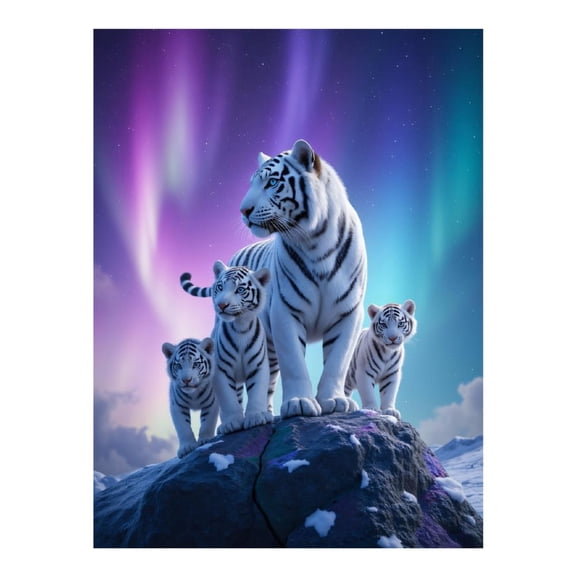 Diamond Art Kit for Adults, White Tigers Under Aurora Sky Diamond Painting for Adults Beginners, DIY Diamond Art Painting Kits, 5D Diamond Painting Crafts for Home Decor 12x16 Frameless