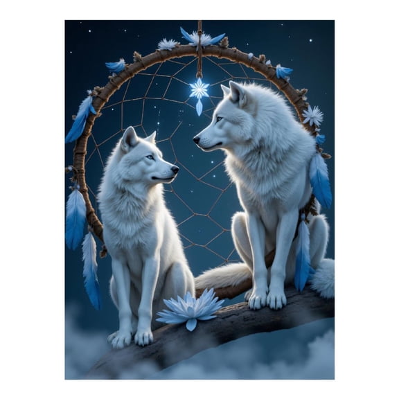 Diamond Art Kit for Adults, White Wolves Dreamcatcher Night Sky Diamond Painting for Adults Beginners, 5D DIY Diamond Art Painting Kits, Colorful Diamond Painting Craft for Home Decor 12x16