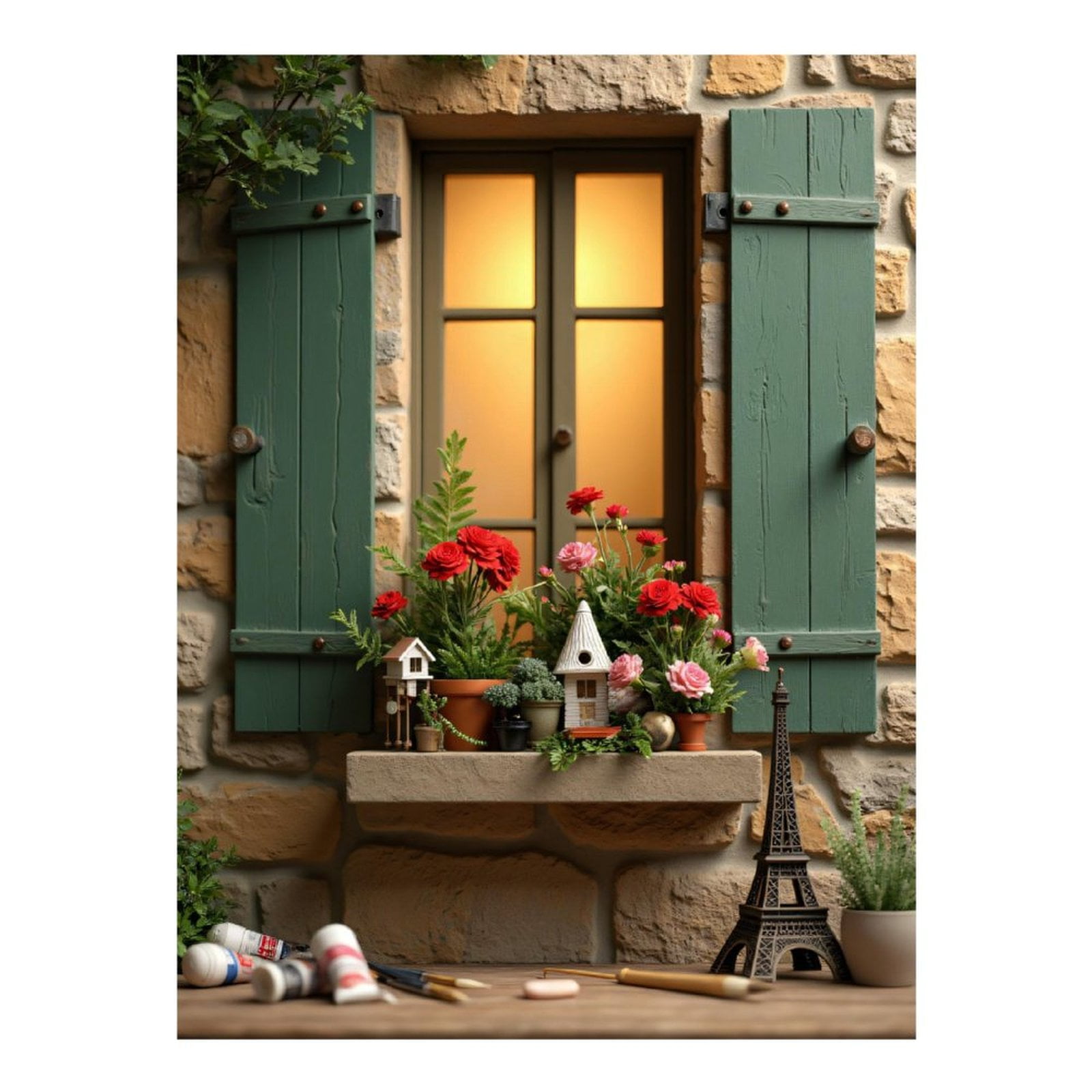 Diamond Art Kit for Adults, Window Flower Art Miniature Scene Garden Diamond Painting for Adults Beginners, 5D DIY Diamond Art Painting Kits, Colorful Diamond Painting Craft for Home Decor 12x16