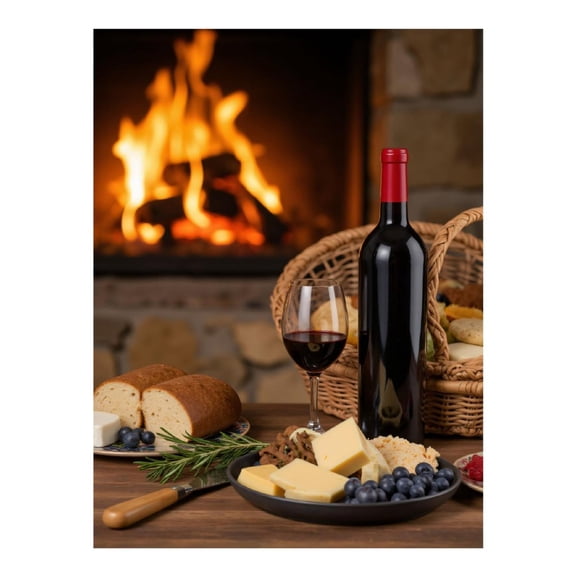 Diamond Art Kit for Adults, Wine Cheese Bread Fireplace Setting Diamond Painting for Adults Beginners, 5D DIY Diamond Art Painting Kits, Colorful Diamond Painting Craft for Home Decor 12x16