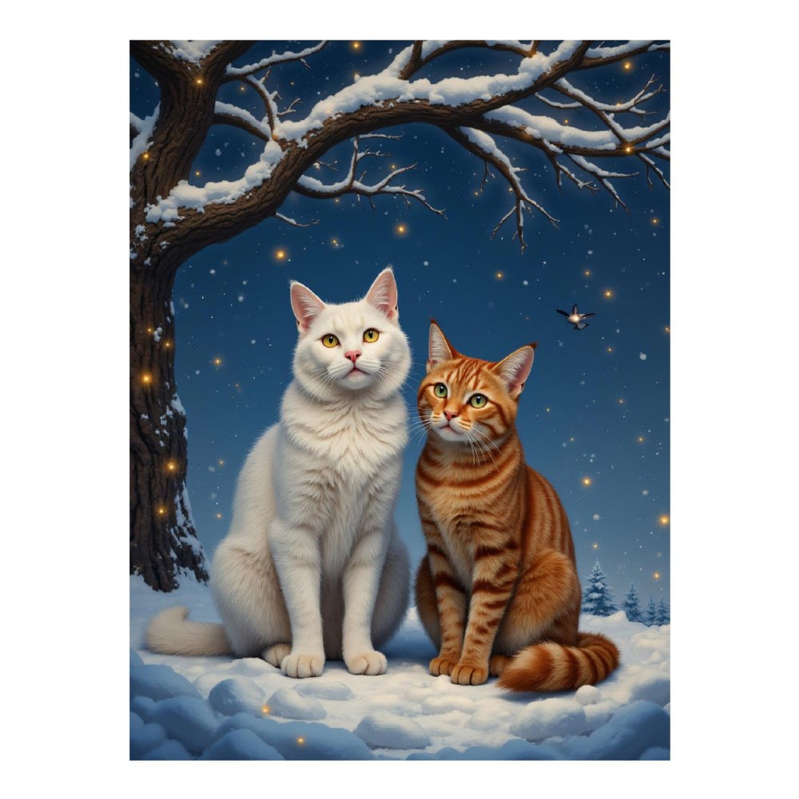 Diamond Art Kit for Adults, Winter Cats Under Starry Sky Diamond Painting for Adults Beginners, 5D DIY Diamond Art Painting Kits, Colorful Diamond Painting Craft for Home Decor 12x16