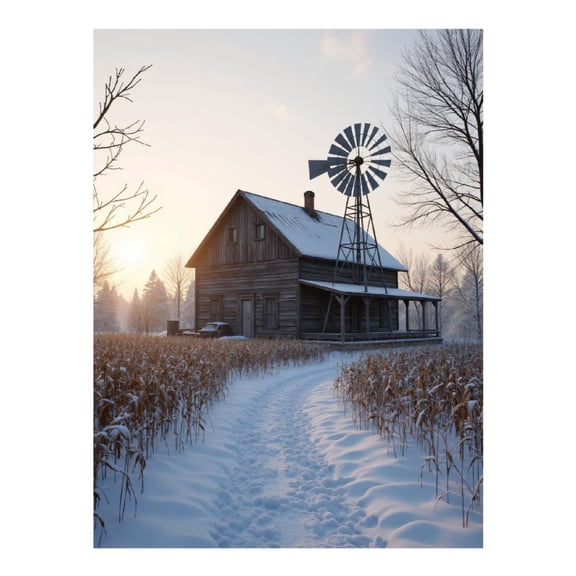 Diamond Art Kit for Adults, Winter Farmhouse Snowy Path Windmill Diamond Painting for Adults Beginners, 5D DIY Diamond Art Painting Kits, Colorful Diamond Painting Craft for Home Decor 12x16
