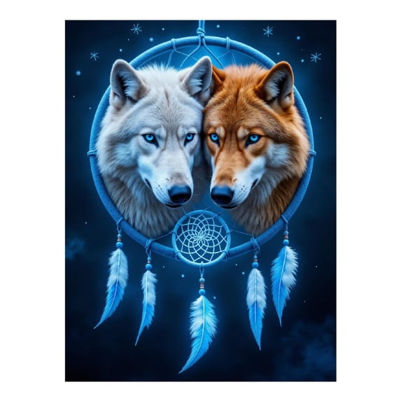 Diamond Art Kit for Adults, Wolf Dreamcatcher Blue Feathers Diamond Painting for Adults Beginners, 5D DIY Diamond Art Painting Kits, Colorful Diamond Painting Craft for Home Decor 12x16