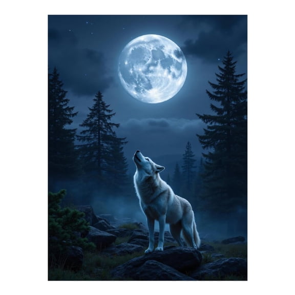 Diamond Art Kit for Adults, Wolf Howling Night Full Moon Forest Diamond Painting for Adults Beginners, 5D DIY Diamond Art Painting Kits, Colorful Diamond Painting Craft for Home Decor 12x16