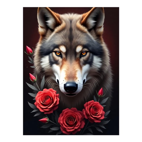 Diamond Art Kit for Adults, Wolf Rose Red Print No.606 Diamond Painting for Adults Beginners, 5D DIY Diamond Art Painting Kits, Colorful Diamond Painting Craft for Home Decor 12x16