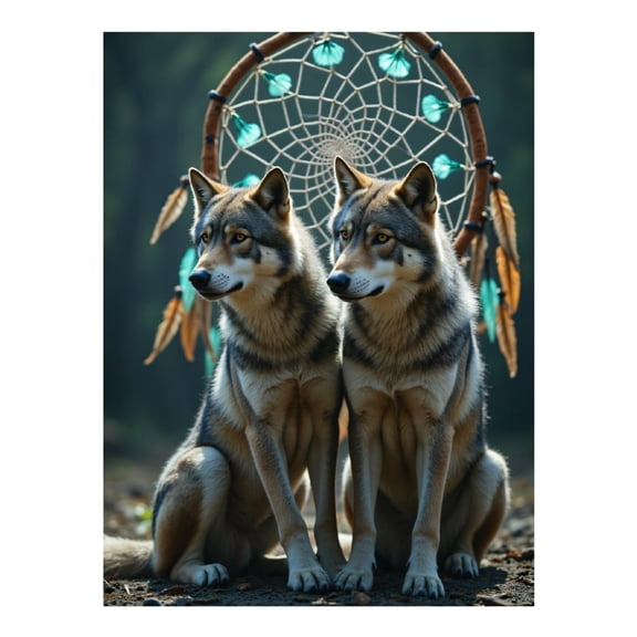 Diamond Art Kit for Adults, Wolves Dreamcatcher Forest Scene Diamond Painting for Adults Beginners, DIY Diamond Art Painting Kits, 5D Diamond Painting Crafts for Home Decor 12x16 Frameless