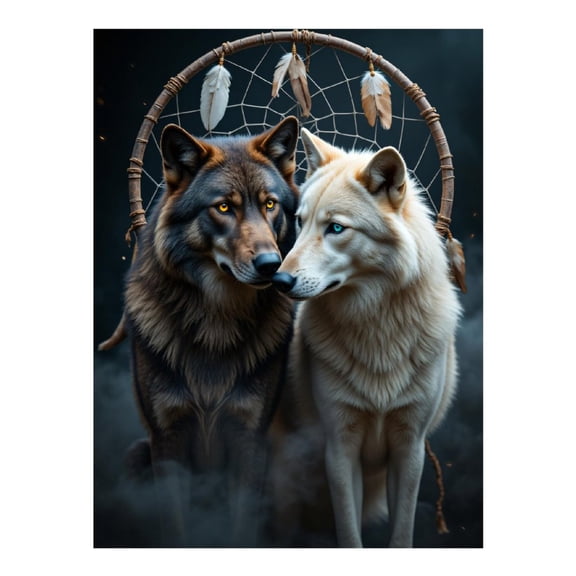 Diamond Art Kit for Adults, Wolves Dreamcatcher Serenity Forest Diamond Painting for Adults Beginners, 5D DIY Diamond Art Painting Kits, Colorful Diamond Painting Craft for Home Decor 12x16