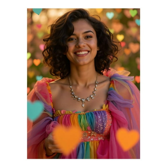 Diamond Art Kit for Adults, Woman Smiling Colorful Dress Hearts Diamond Painting for Adults Beginners, DIY Diamond Art Painting Kits, 5D Diamond Painting Crafts for Home Decor 12x16 Frameless