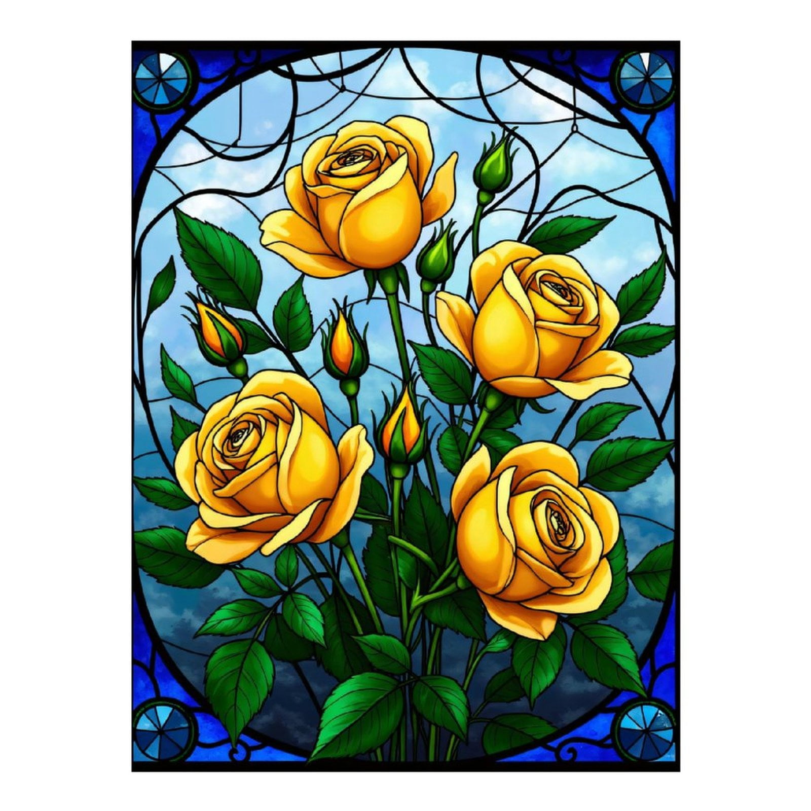 Diamond Art Kit for Adults, Yellow Roses Stained Glass Art Diamond Painting for Adults Beginners, DIY Diamond Art Painting Kits, 5D Diamond Painting Crafts for Home Decor 12x16 Frameless
