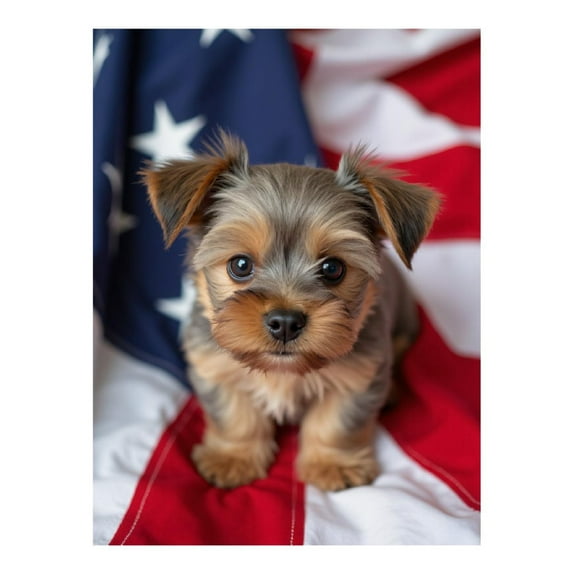 Diamond Art Kit for Adults, Yorkie Puppy American Flag Background Diamond Painting for Adults Beginners, 5D DIY Diamond Art Painting Kits, Colorful Diamond Painting Craft for Home Decor 12x16