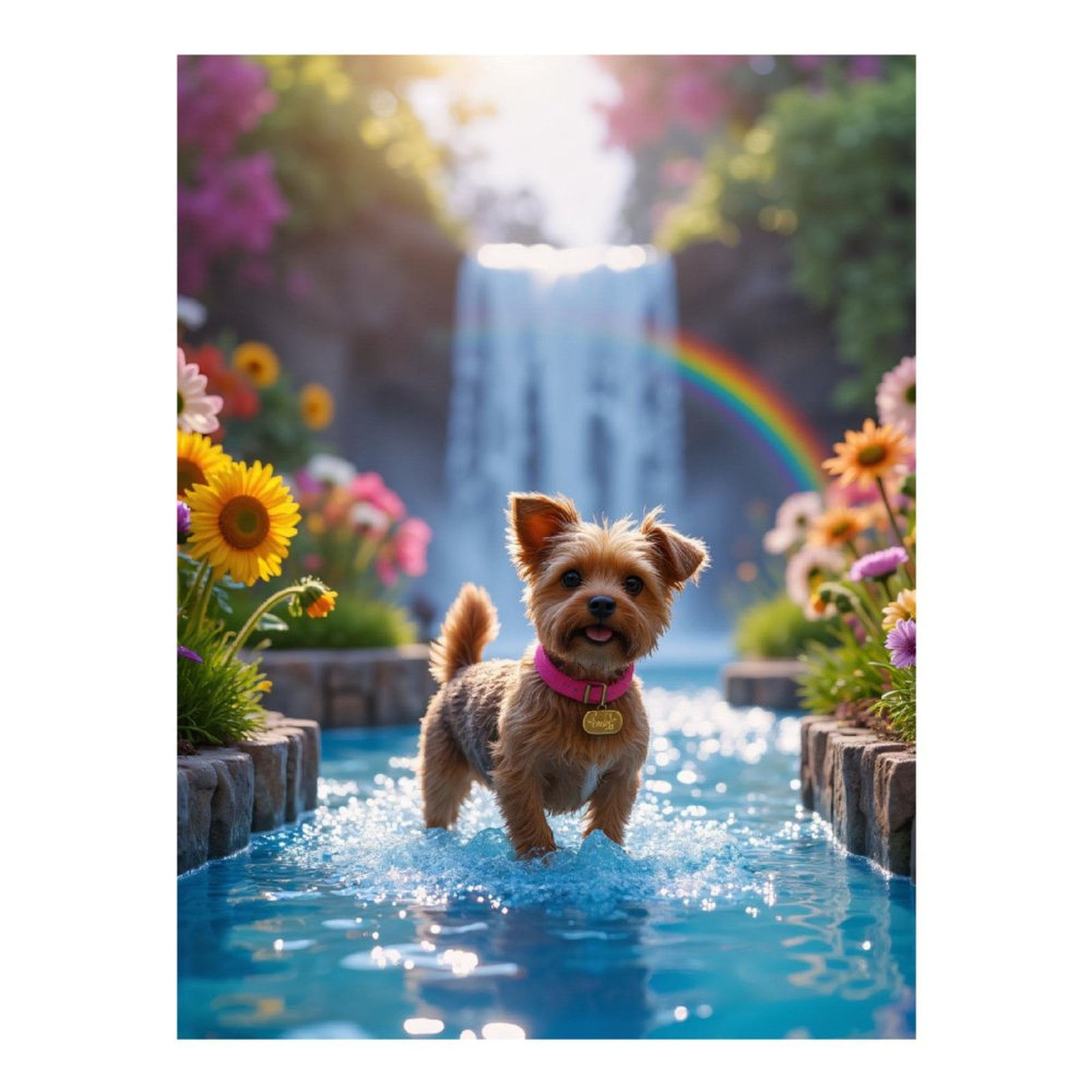 Diamond Art Kit for Adults, Yorkshire Terrier Waterfall Rainbow Garden Diamond Painting for Adults Beginners, DIY Diamond Art Painting Kits, 5D Diamond Painting Crafts for Home Decor 12x16 Frameless
