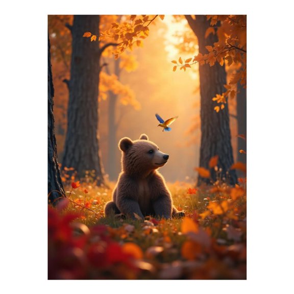 Diamond Art Kit for Adults, Young Bear Autumn Forest Scene Diamond Painting for Adults Beginners, 5D DIY Diamond Art Painting Kits, Colorful Diamond Painting Craft for Home Decor 12x16