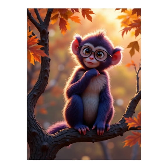 Diamond Art Kit for Adults, Young Monkey With Glasses In Tree Diamond Painting for Adults Beginners, 5D DIY Diamond Art Painting Kits, Colorful Diamond Painting Craft for Home Decor 12x16