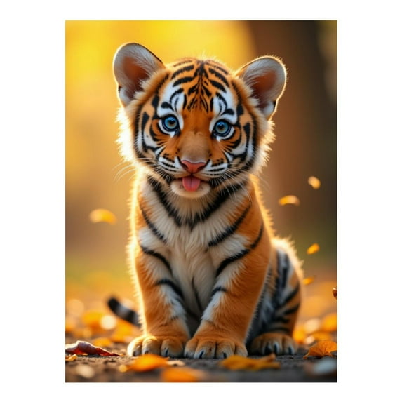 Diamond Art Kit for Adults, Young Tiger Autumn Leaves Playful Diamond Painting for Adults Beginners, DIY Diamond Art Painting Kits, 5D Diamond Painting Crafts for Home Decor 12x16 Frameless