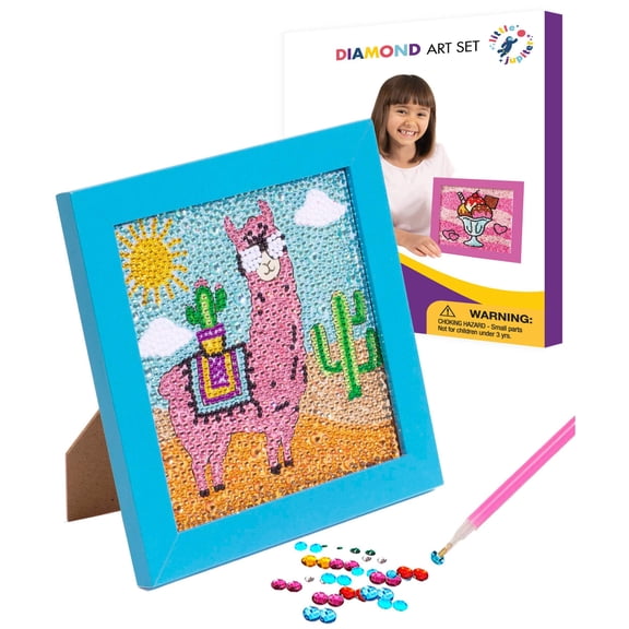 Diamond Art Kit Set 7 1/8" x 7 1/8" with Frame (Llama with Blue Frame)