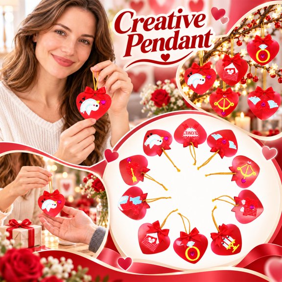 Diamond Art Kit with Heart Shaped Paper and Hanging String, 3 Inch, Red, for Valentine's Day Room Decor, Art Hanging Kit