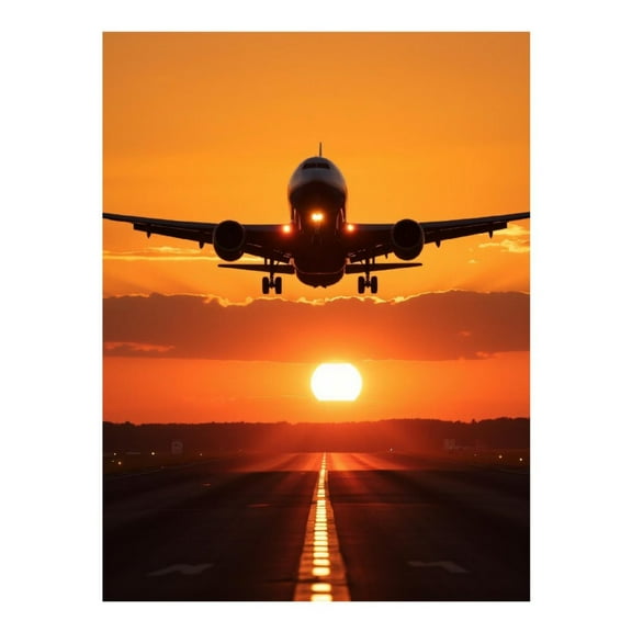 Diamond Art Kits for Adults - 5d Airplane Sunset Landing Silhouette Diamond Painting for Adults, Diamond Art for Adults Beginners, Diamond Painting Kits for Adults for Home Wall Decor