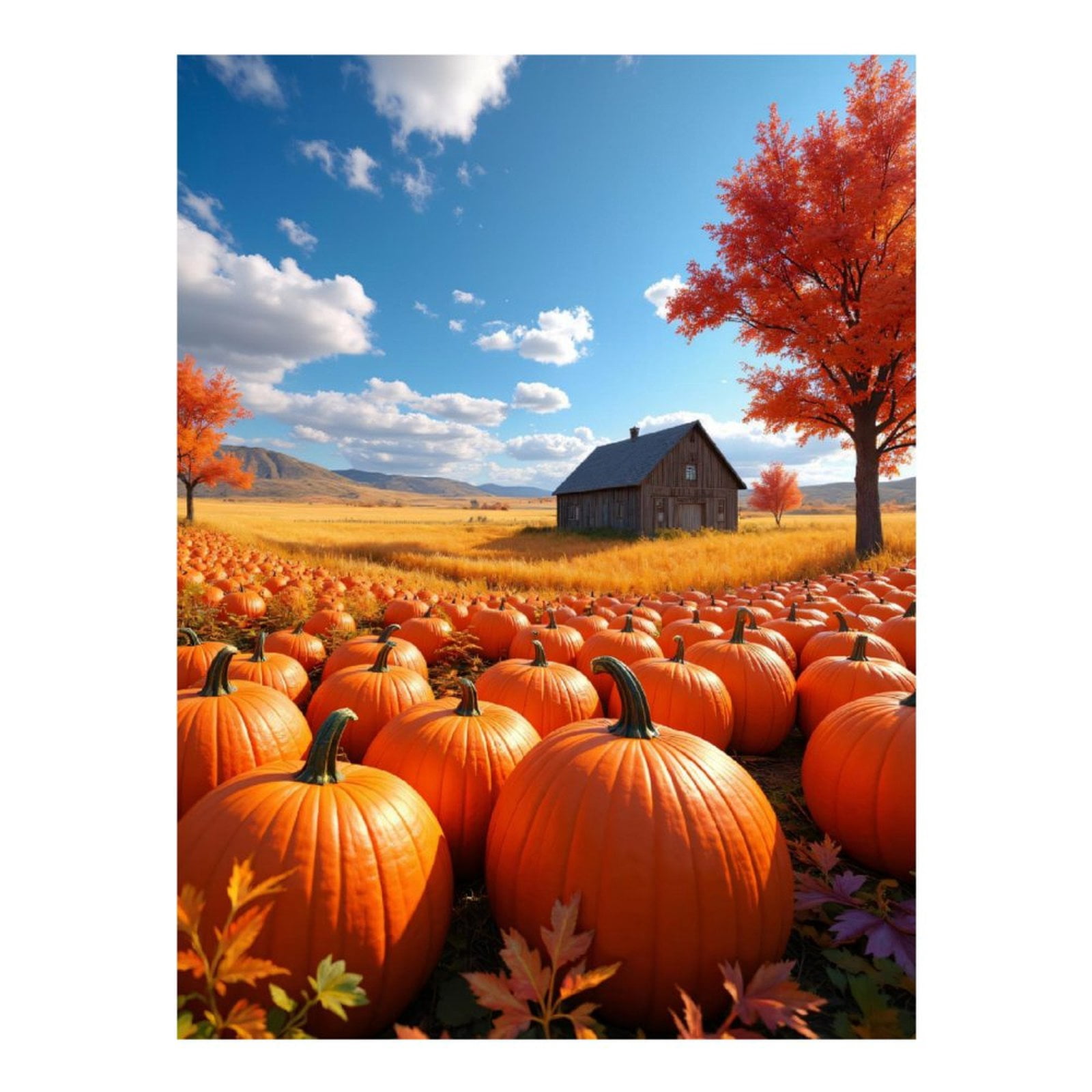 Diamond Art Kits for Adults 5d Autumn Field Pumpkins Cottage