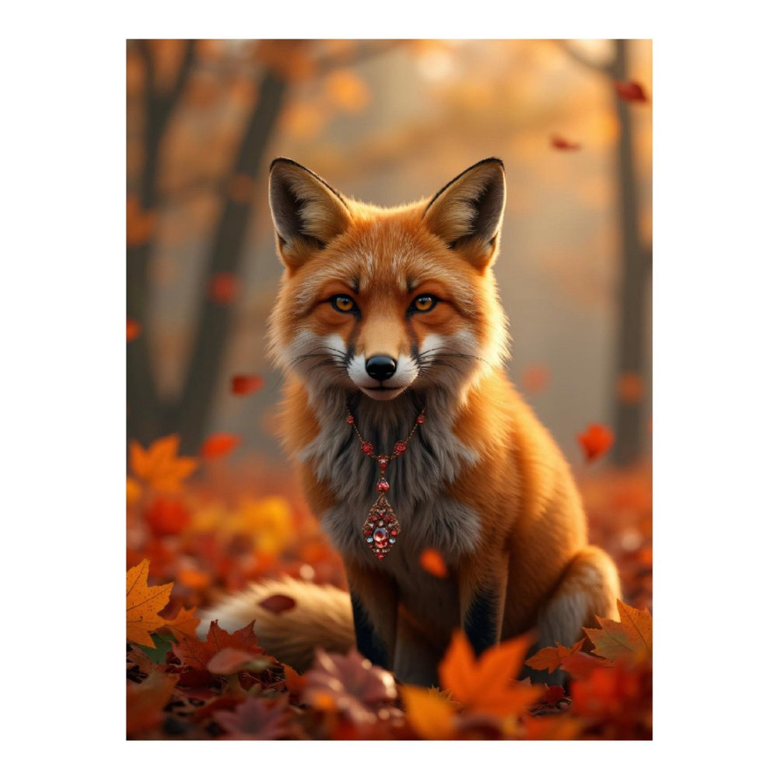Diamond Art Kits for Adults - 5d Autumn Fox With Gem Necklace Diamond Painting for Adults, Diamond Art for Adults Beginners, Diamond Painting Kits for Adults for Home Wall Decor