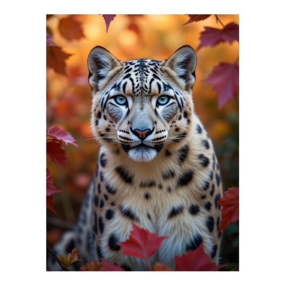 Diamond Art Kits for Adults - 5d Autumn Leopard Blue Eyes Leaves Diamond Painting for Adults, Diamond Art for Adults Beginners, Diamond Painting Kits for Adults for Home Wall Decor