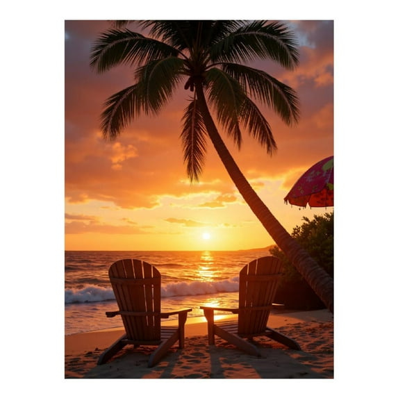 Diamond Art Kits for Adults - 5d Beach Sunset Palm Chairs Relaxation Diamond Painting for Adults, Diamond Art for Adults Beginners, Diamond Painting Kits for Adults for Home Wall Decor