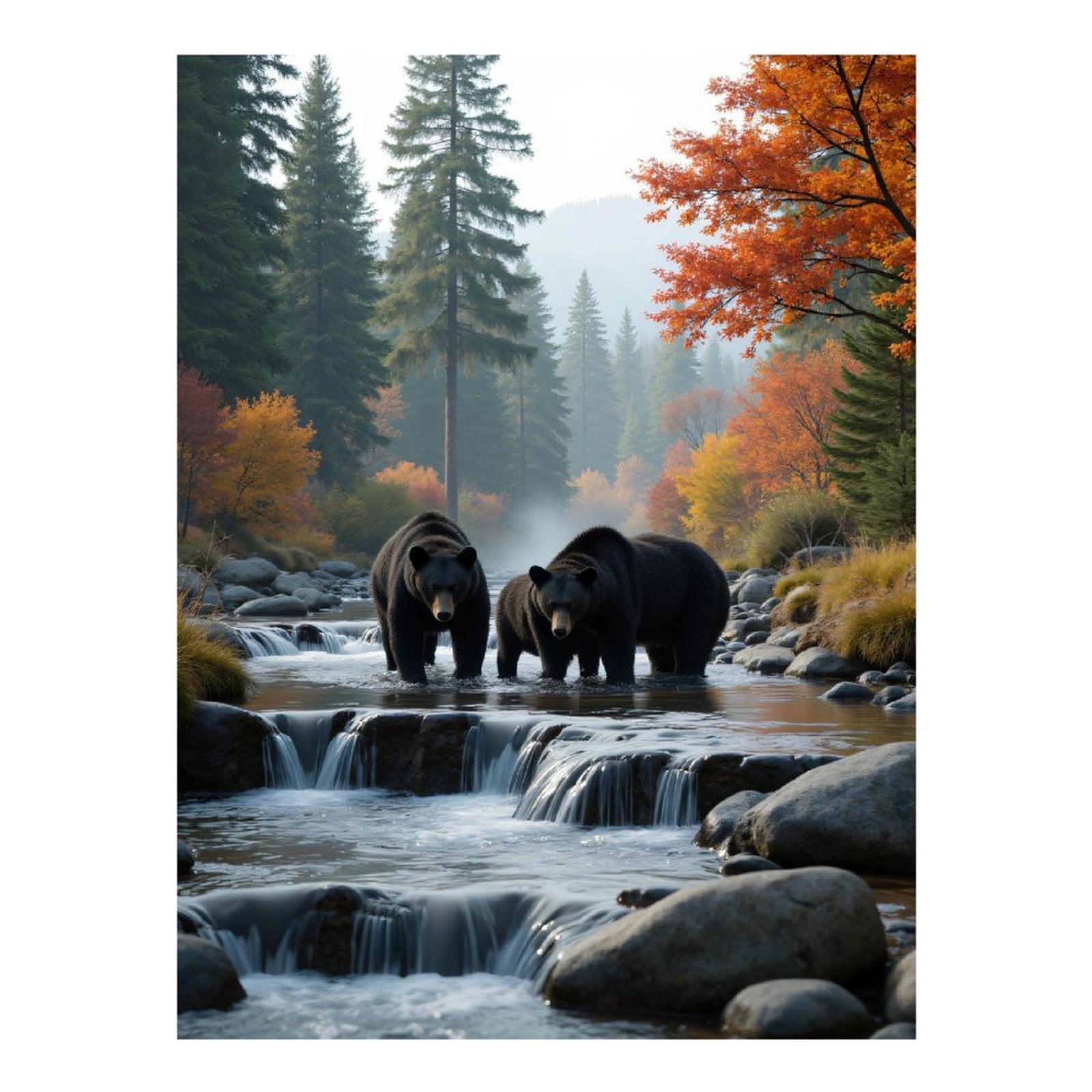 Diamond Art Kits for Adults - 5d Bears In Autumn Forest Stream Diamond Painting for Adults, Diamond Art for Adults Beginners, Diamond Painting Kits for Adults for Home Wall Decor