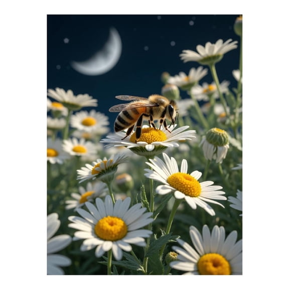 Diamond Art Kits for Adults - 5d Bee On Daisies Under Moonlight Diamond Painting for Adults, Diamond Art for Adults Beginners, Diamond Painting Kits for Adults for Home Wall Decor