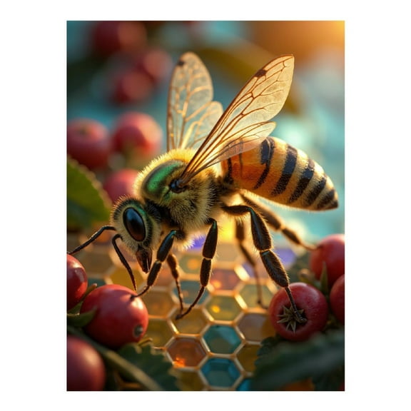 Diamond Art Kits for Adults - 5d Bee On Honeycomb With Berries Diamond Painting for Adults, Diamond Art for Adults Beginners, Diamond Painting Kits for Adults for Home Wall Decor