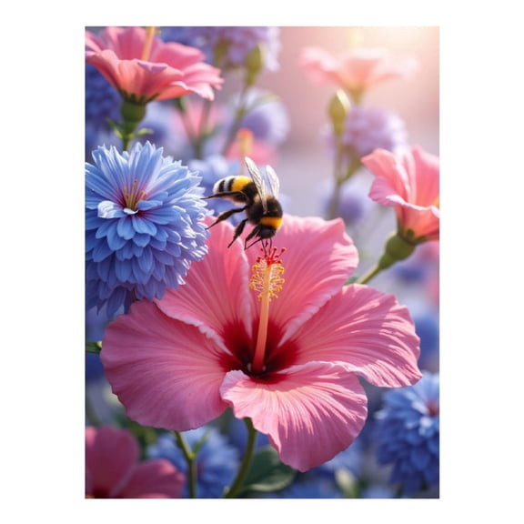 Diamond Art Kits for Adults - 5d Bee On Pink Blooming Flowers Diamond Painting for Adults, Diamond Art for Adults Beginners, Diamond Painting Kits for Adults for Home Wall Decor