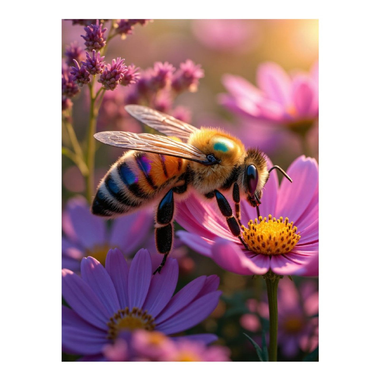 Diamond Art Kits for Adults - 5d Bee Pollinating Pink Blossoms Diamond ...