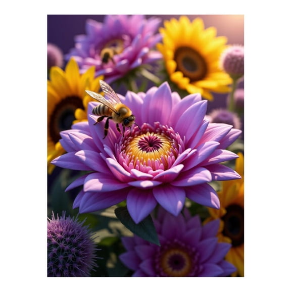 Diamond Art Kits for Adults - 5d Bee On Vibrant Bloom Garden Scene Diamond Painting for Adults, Diamond Art for Adults Beginners, Diamond Painting Kits for Adults for Home Wall Decor