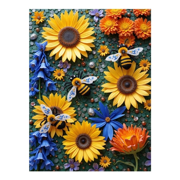 Diamond Art Kits for Adults - 5d Bees Sunflowers Bluebells Blossoms Diamond Painting for Adults, Diamond Art for Adults Beginners, Diamond Painting Kits for Adults for Home Wall Decor