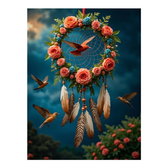 Diamond Art Kits for Adults - 5d Birds Dreamcatcher Roses Feathers Sky Diamond Painting for Adults, Diamond Art for Adults Beginners, Diamond Painting Kits for Adults for Home Wall Decor